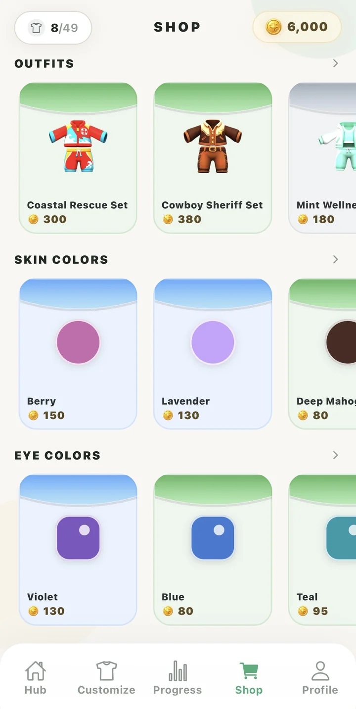 Shop skin-color and eye-color options for personalizing your companion